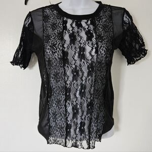 Sheer Womens Top L Whimsigoth Y2K Mesh Dark Romance Fairy Gothic Layering Black